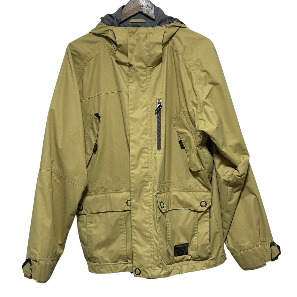 SIMS Jacket Mens M Tan Nylon Full Zip Snowboarding Zip Pockets Hooded Utility